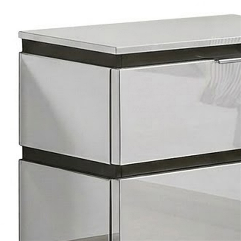 2pc King Bedroom Set- White- Metallic Gray Wood- Nightstand