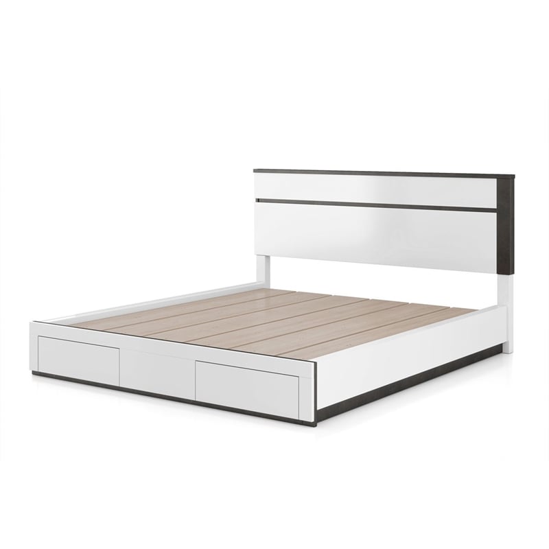 3pc King Bedroom Set- White- Metallic Gray Wood- 2 Nightstands