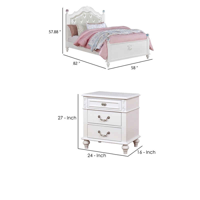 2pc Full Bedroom Set- White Wood- Nightstand