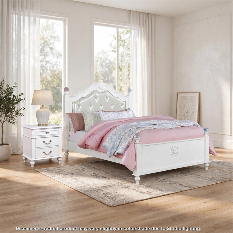2pc Full Bedroom Set- White Wood- Nightstand