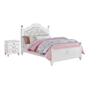 2pc Full Bedroom Set- White Wood- Nightstand