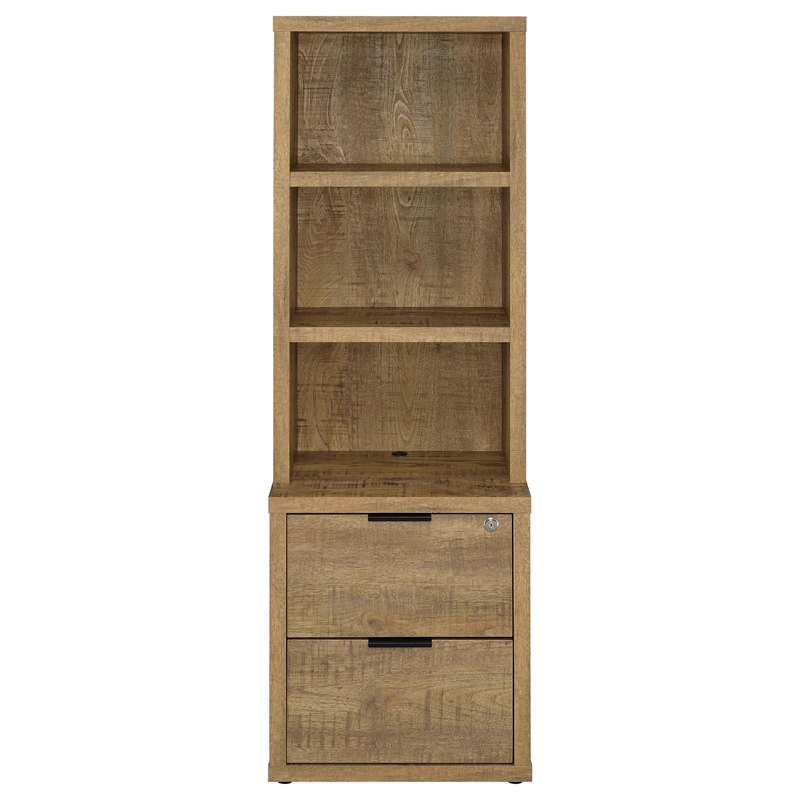 Park Bookcase with 3 Open Shelves- 2 Drawers- 61 Inch Natural Brown