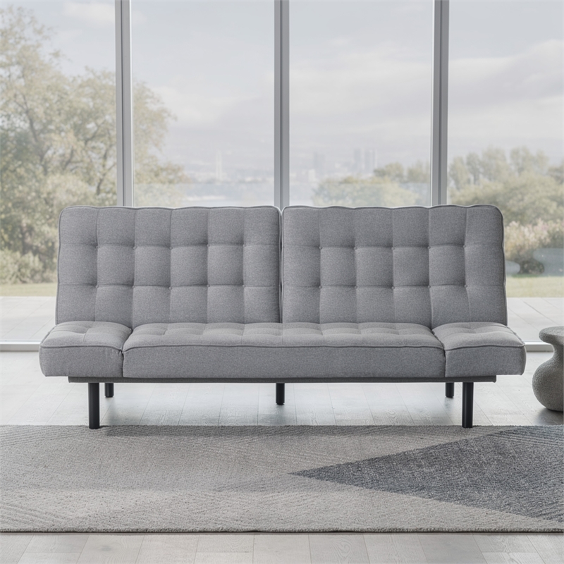 Convertible Futon Sofa Bed- Biscuit Tufted Cushions- Gray 81 Inch