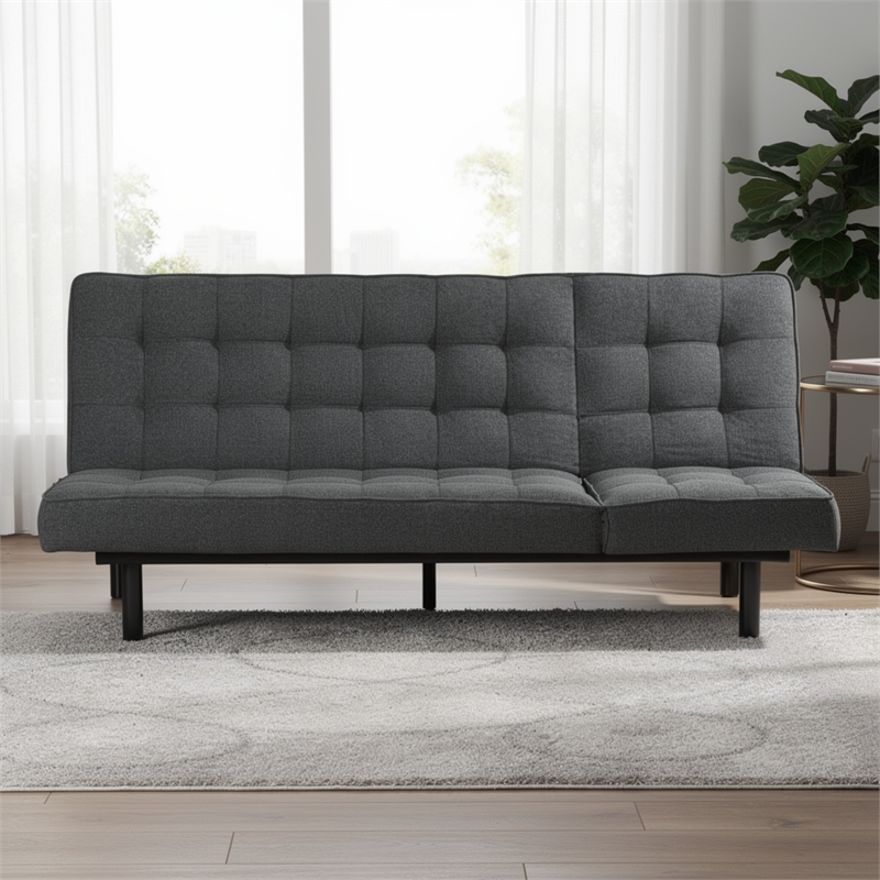 Convertible Futon Sofa Bed- Biscuit Tufted Cushions- Dark Gray 81 Inch