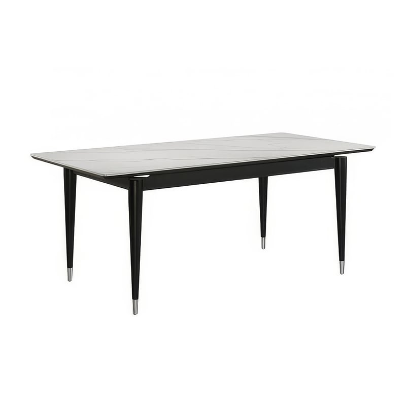 Maddy Dining Table- Sintered Stone Top- Legs w Chrome Caps- Black 71 Inch