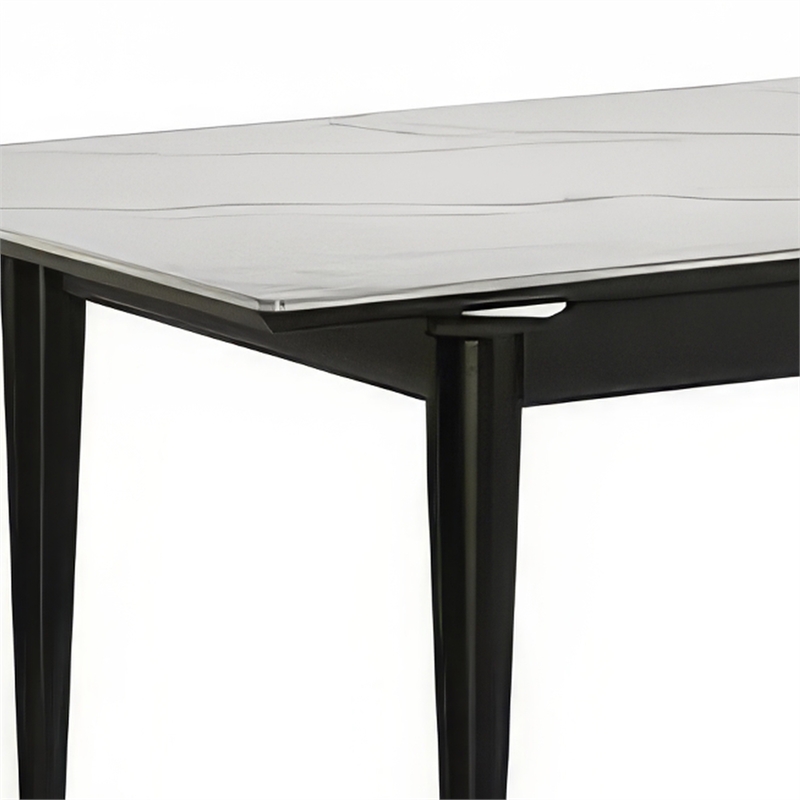 Maddy Dining Table- Sintered Stone Top- Legs w Chrome Caps- Black 71 Inch