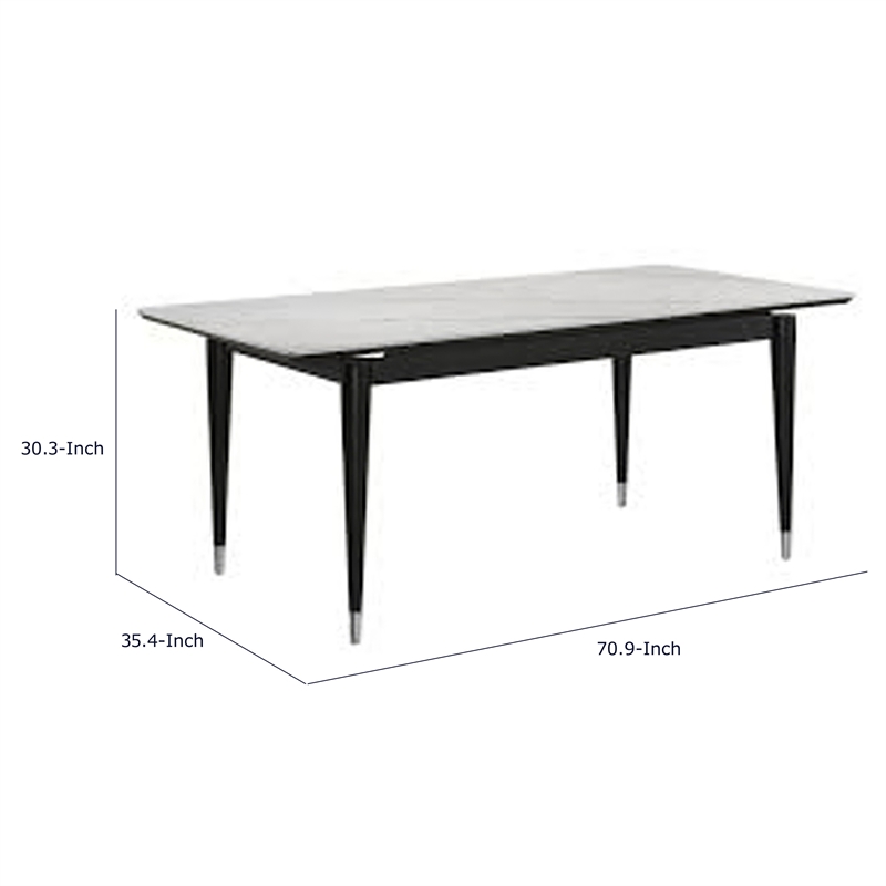 Maddy Dining Table- Sintered Stone Top- Legs w Chrome Caps- Black 71 Inch
