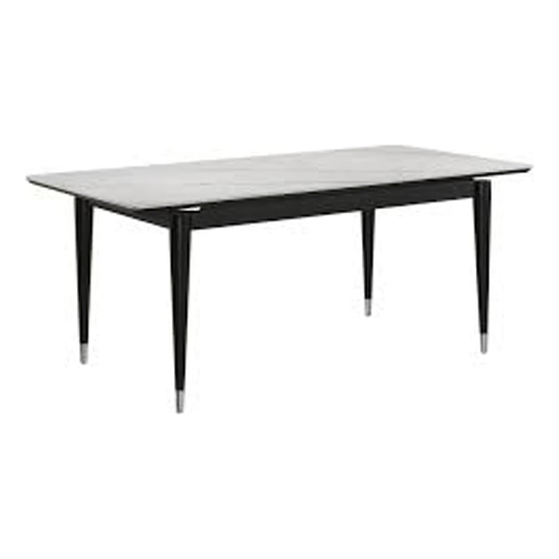 Maddy Dining Table- Sintered Stone Top- Legs w Chrome Caps- Black 71 Inch