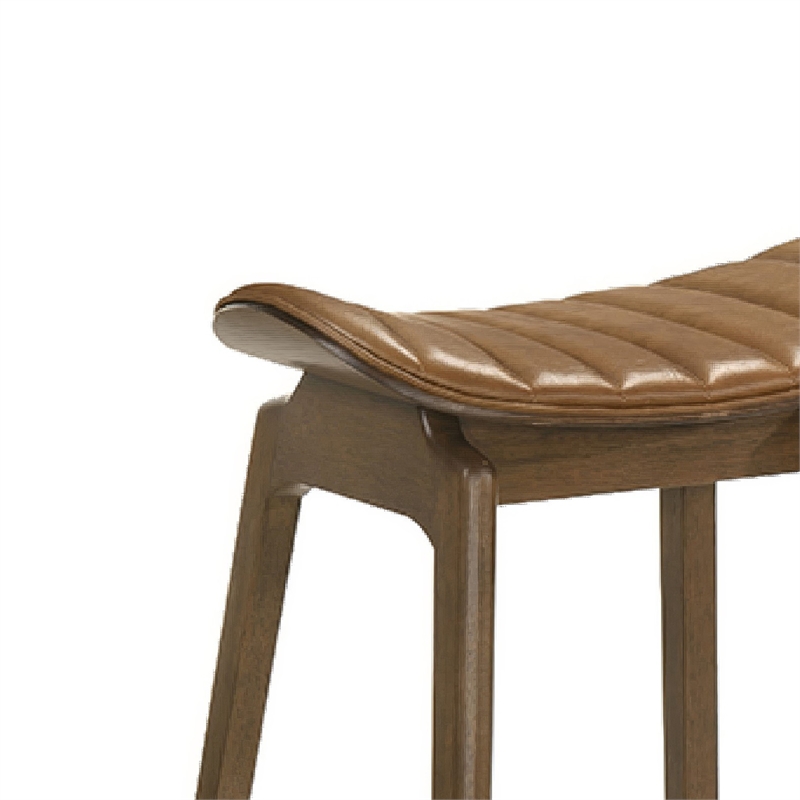 Amal Counter Height Stool Set of 2- Saddle Faux Leather Seat- Walnut Brown