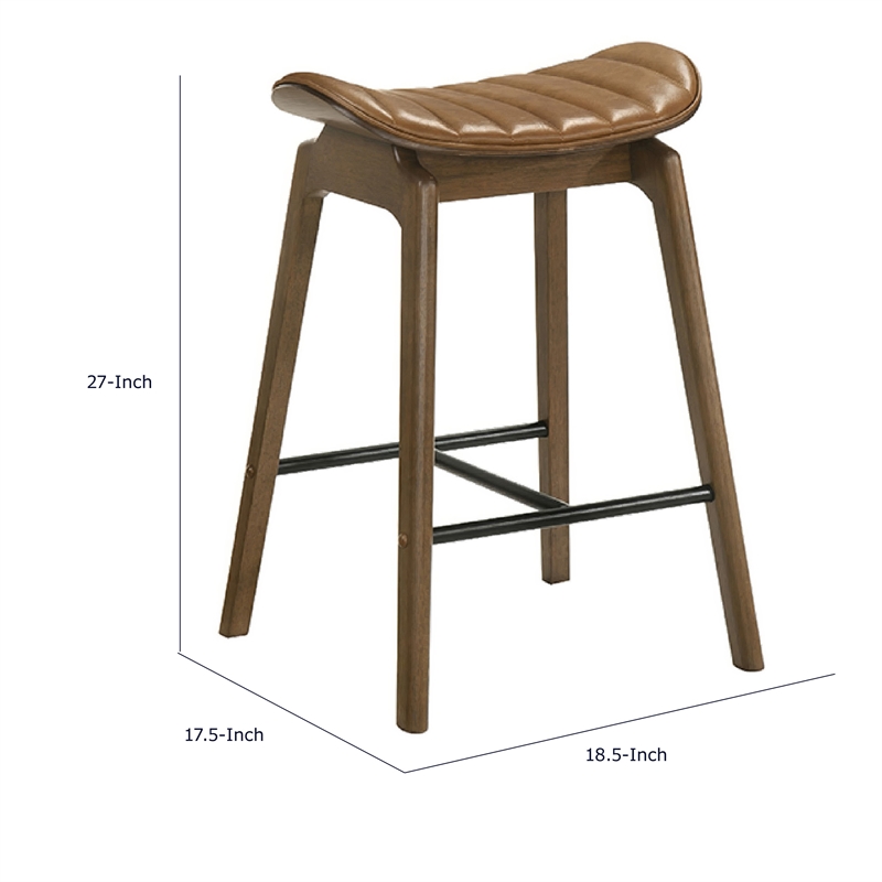 Amal Counter Height Stool Set of 2- Saddle Faux Leather Seat- Walnut Brown
