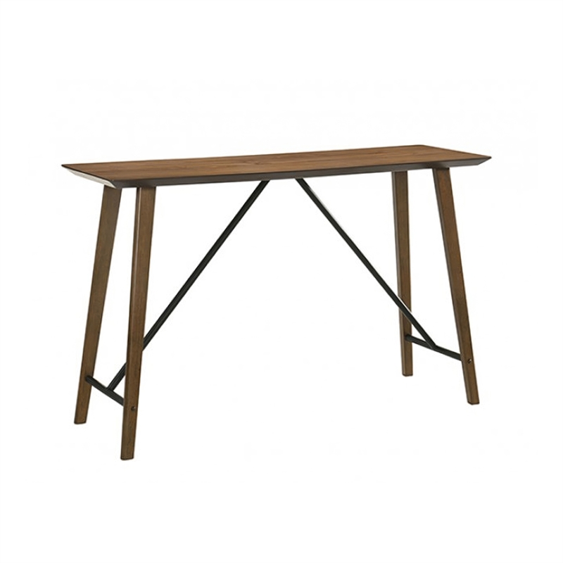 Amal Counter Height Table- Trestle Base w Cross Bar- Walnut Brown 59 Inch