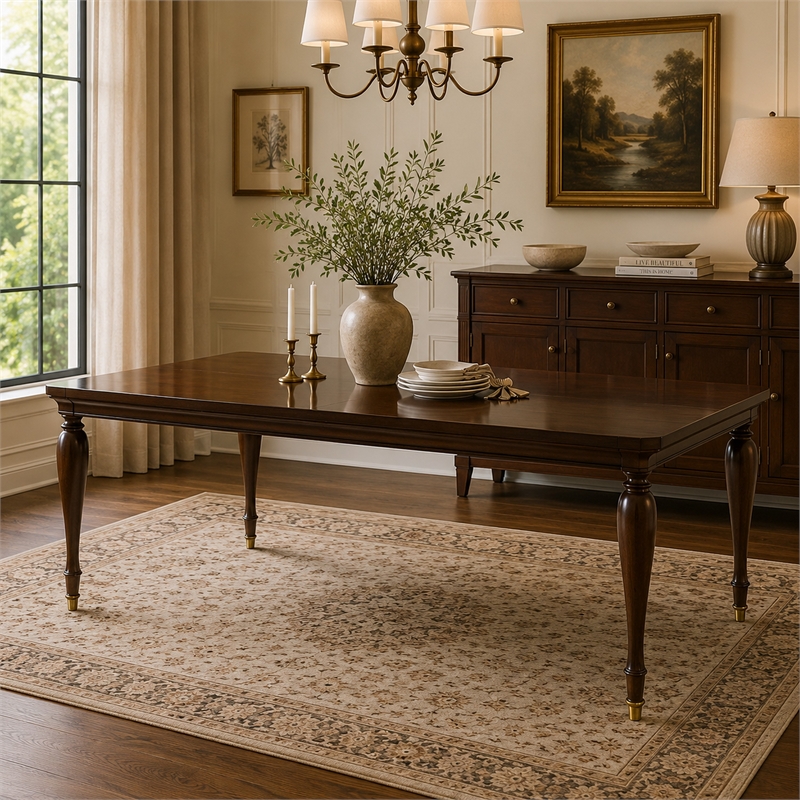 Raam Extendable Dining Table- Turned Legs- Cherry Brown 76-94 Inch
