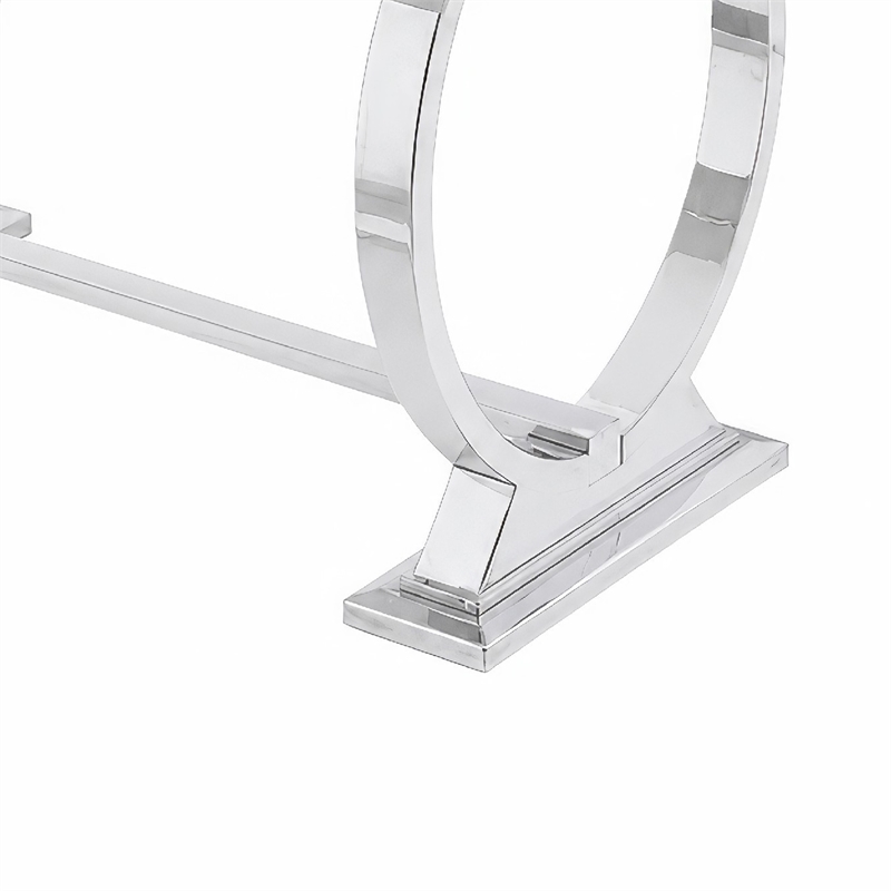 Hols Dining Table- Silver Banding on White Top- O-Shaped Steel Legs 60 Inch
