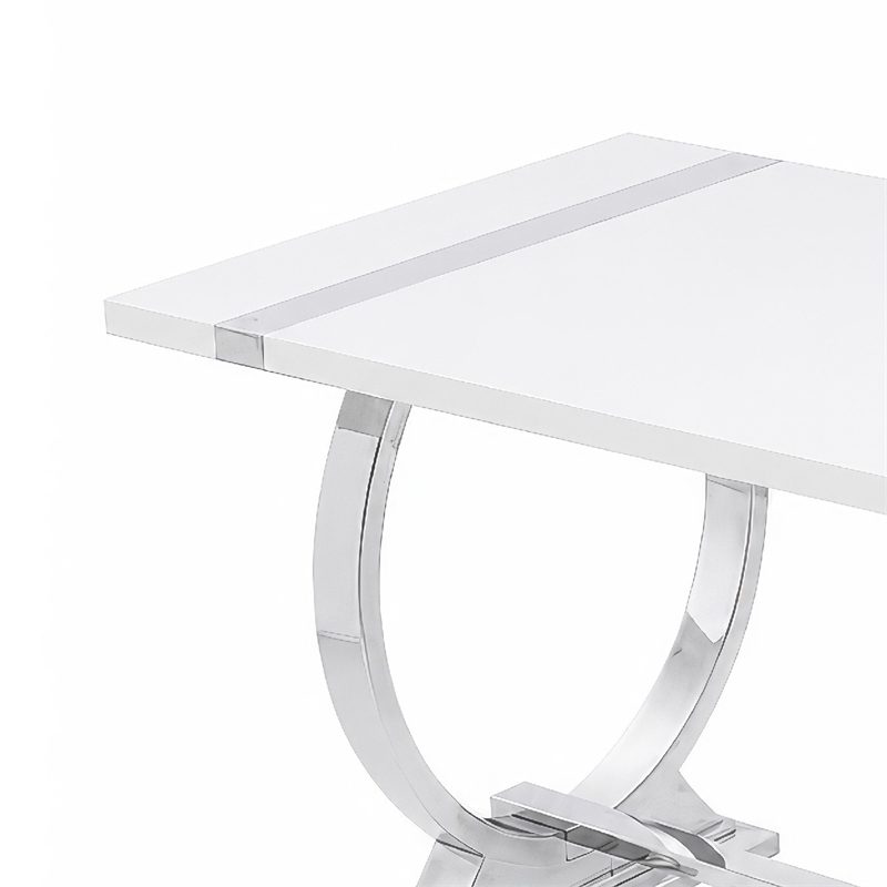 Hols Dining Table- Silver Banding on White Top- O-Shaped Steel Legs 60 Inch