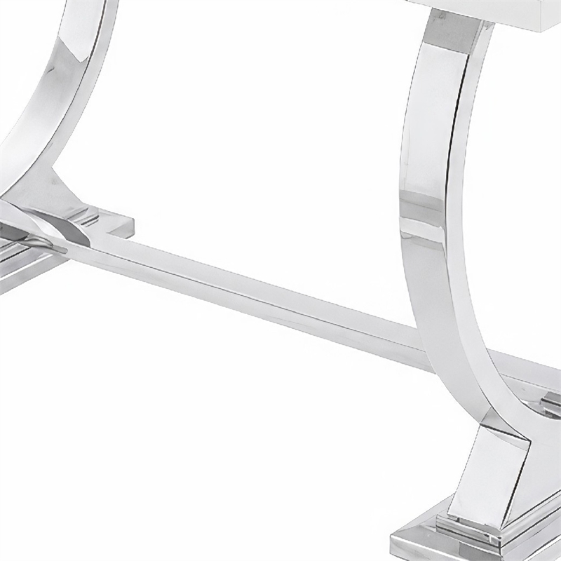Hols Dining Table- Silver Banding on White Top- O-Shaped Steel Legs 60 Inch