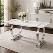 Hols Dining Table- Silver Banding on White Top- O-Shaped Steel Legs 60 Inch