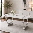 Hols Dining Table- Silver Banding on White Top- O-Shaped Steel Legs 60 Inch