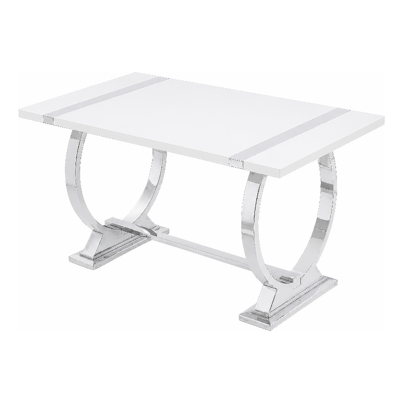 Hols Dining Table- Silver Banding on White Top- O-Shaped Steel Legs 60 Inch
