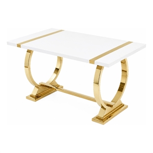 Hols Dining Table- Gold Banding on White Top- O-Shaped Steel Legs 80 Inch