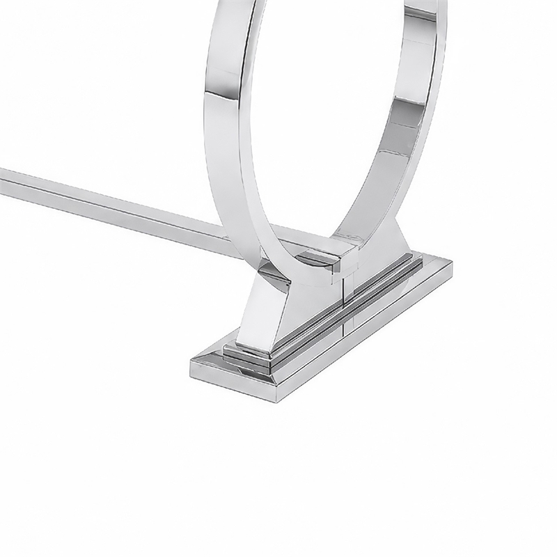 Hols Dining Table- Silver Banding on White Top- O-Shaped Steel Legs 80 Inch