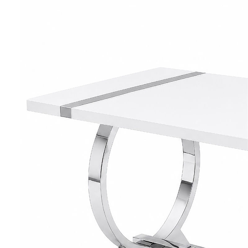 Hols Dining Table- Silver Banding on White Top- O-Shaped Steel Legs 80 Inch