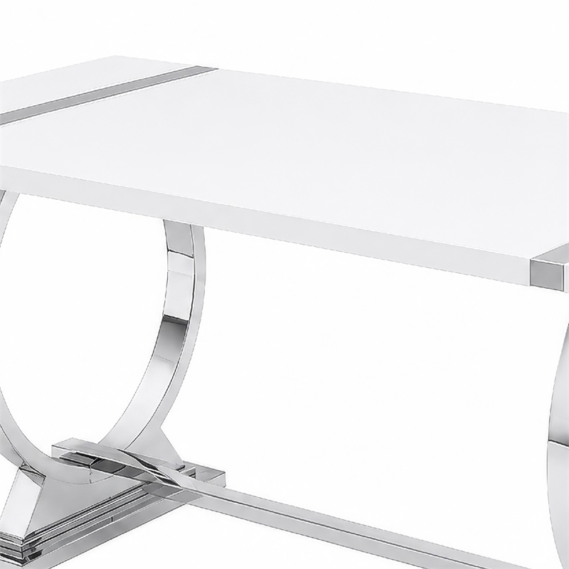 Hols Dining Table- Silver Banding on White Top- O-Shaped Steel Legs 80 Inch