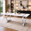 Hols Dining Table- Silver Banding on White Top- O-Shaped Steel Legs 80 Inch