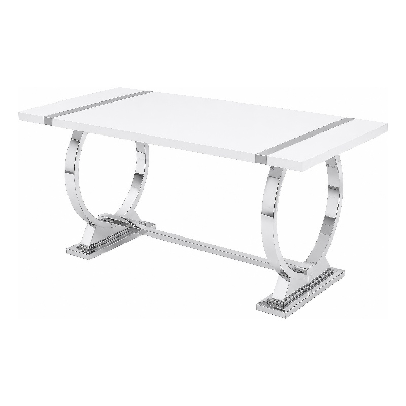 Hols Dining Table- Silver Banding on White Top- O-Shaped Steel Legs 80 Inch