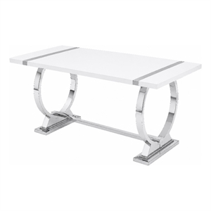 Hols Dining Table- Silver Banding on White Top- O-Shaped Steel Legs 80 Inch
