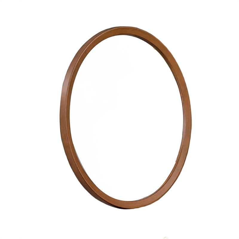 Urne Dresser Mirror- Framed Design- Walnut Brown Wood- 36 Inch Round