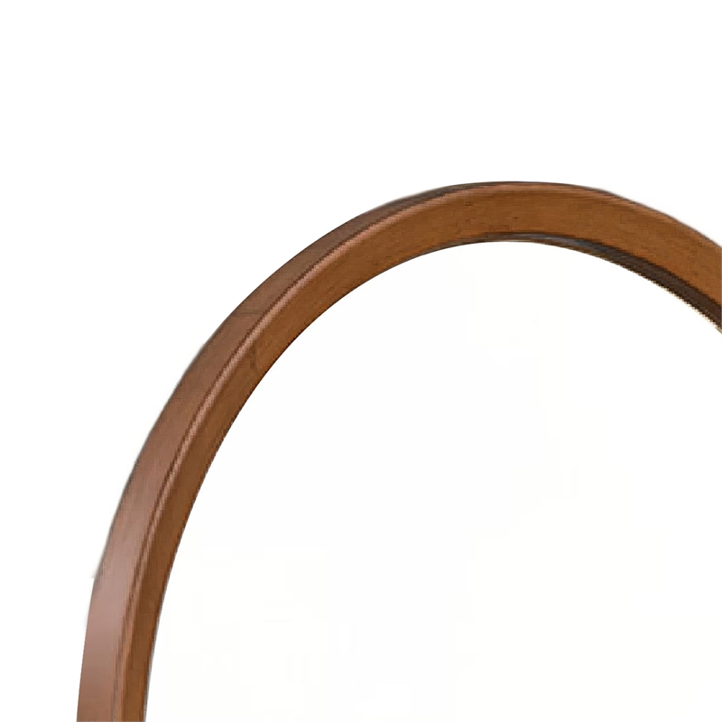 Urne Dresser Mirror- Framed Design- Walnut Brown Wood- 36 Inch Round