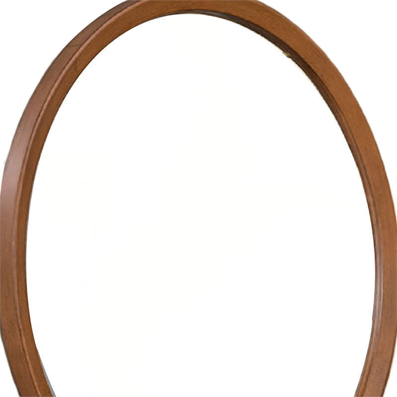 Urne Dresser Mirror- Framed Design- Walnut Brown Wood- 36 Inch Round