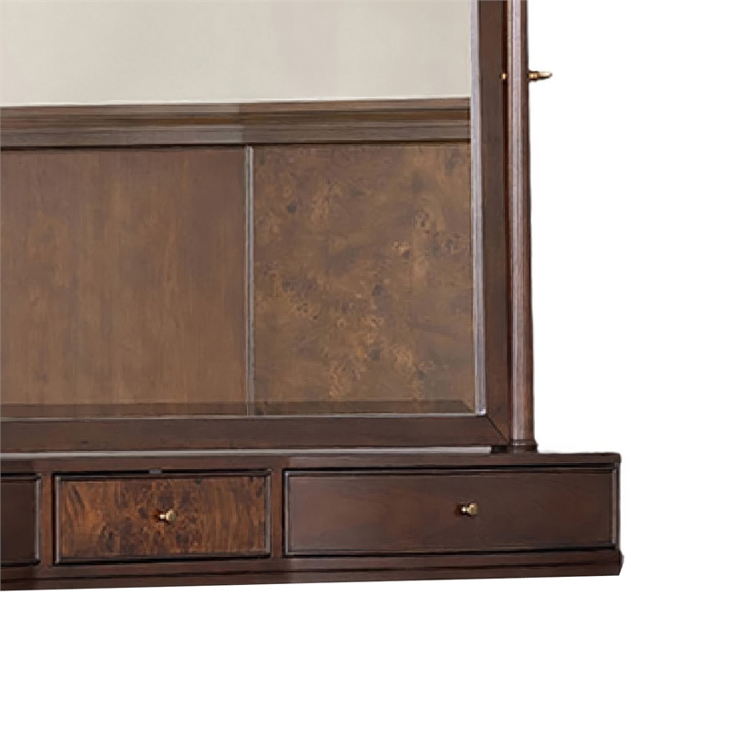 Raam Arched Dresser Mirror- 3 Drawers- Tiltable- 40x54 Dark Cherry Brown