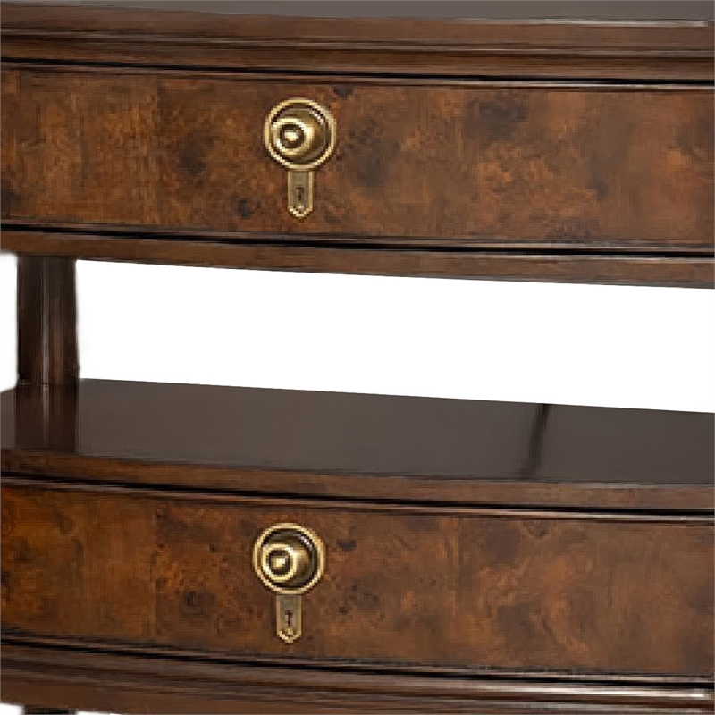 Raam Nightstand- 2 Drawers- 1 Shelf- Gold Capped Legs- Dark Cherry Brown