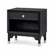 Tora Nightstand- 2 USB Ports- Drawer and Shelf- Silver Capped Legs- Black
