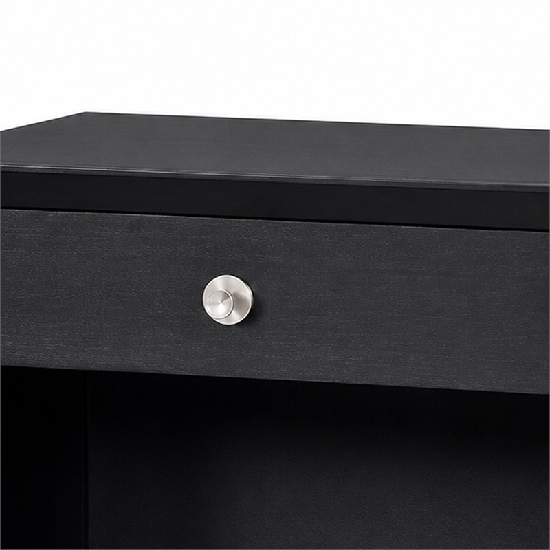 Tora Nightstand- 2 USB Ports- Drawer and Shelf- Silver Capped Legs- Black