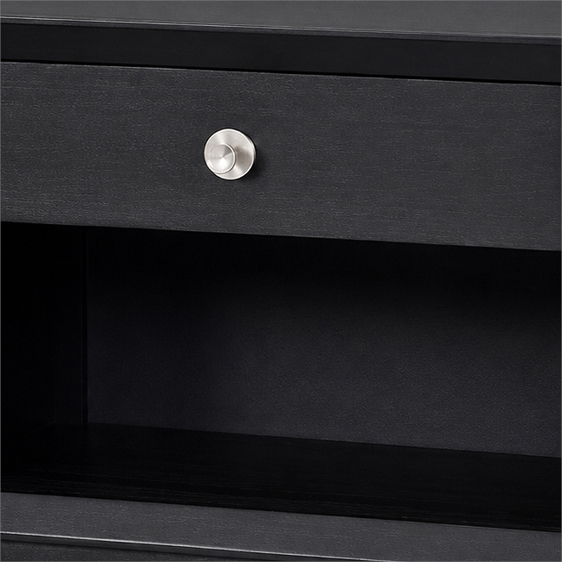 Tora Nightstand- 2 USB Ports- Drawer and Shelf- Silver Capped Legs- Black
