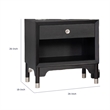 Tora Nightstand- 2 USB Ports- Drawer and Shelf- Silver Capped Legs- Black