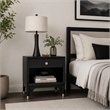 Tora Nightstand- 2 USB Ports- Drawer and Shelf- Silver Capped Legs- Black