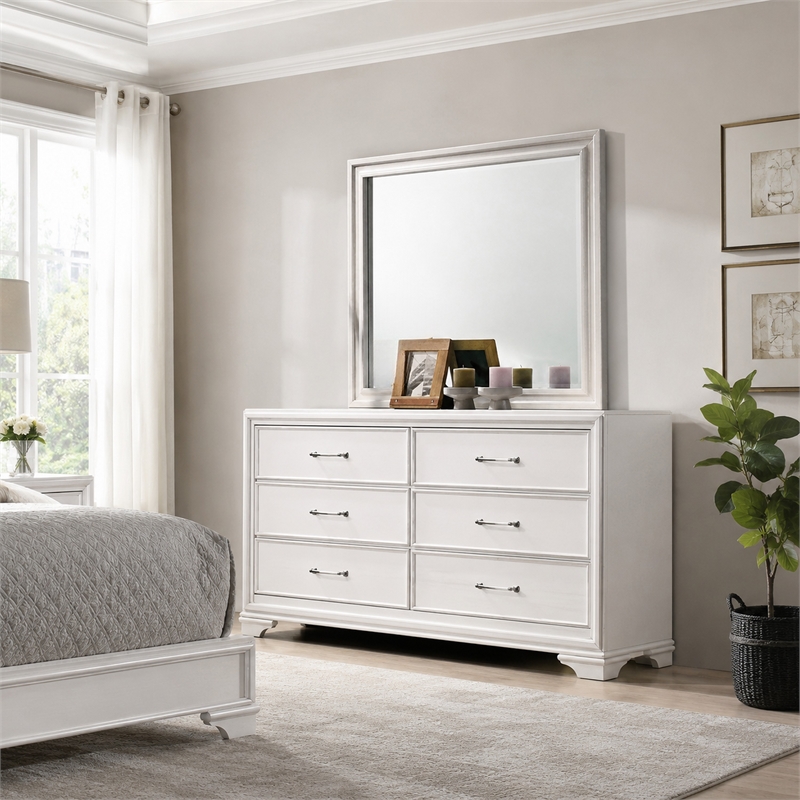 Hezi Dresser Mirror- Glam White- Multi Layer Molded Frame- 36x41
