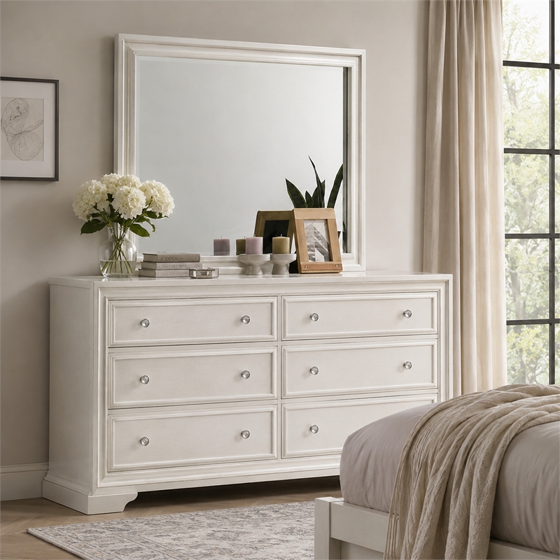 Hezi Dresser Mirror- Glam White- Multi Layer Molded Frame- 36x41