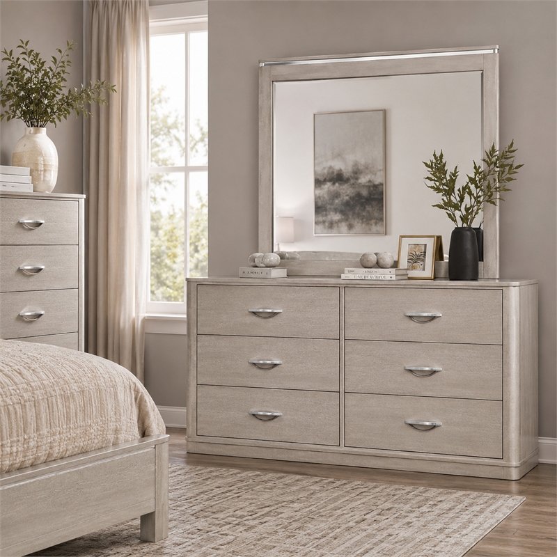 Hezi Dresser Mirror- Glam White- Multi Layer Molded Frame- 41x42