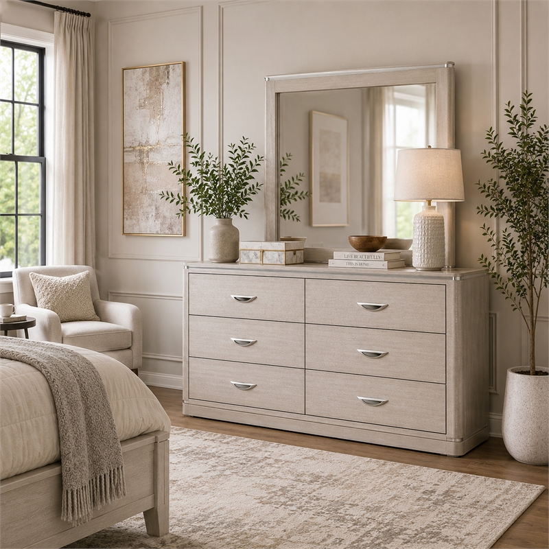 Hezi Dresser Mirror- Glam White- Multi Layer Molded Frame- 41x42