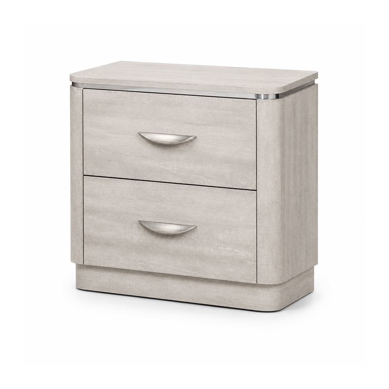 Fezi Nightstand- 2 Drawers- Silver Steel Finger Pulls- Dusty Gray