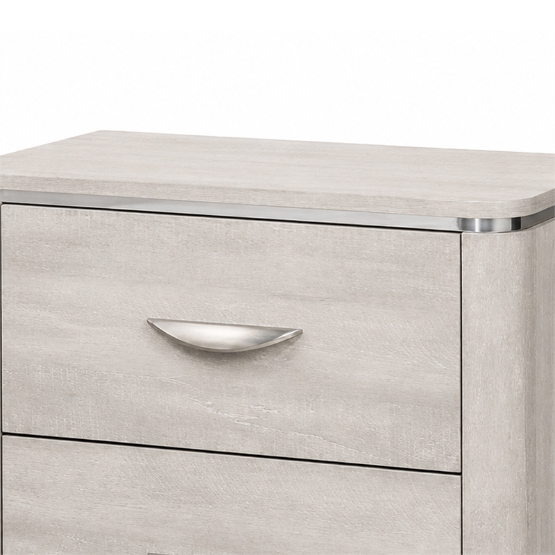 Fezi Nightstand- 2 Drawers- Silver Steel Finger Pulls- Dusty Gray