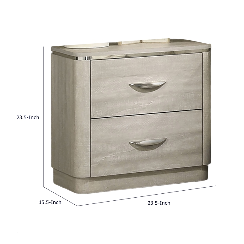 Fezi Nightstand- 2 Drawers- Silver Steel Finger Pulls- Dusty Gray