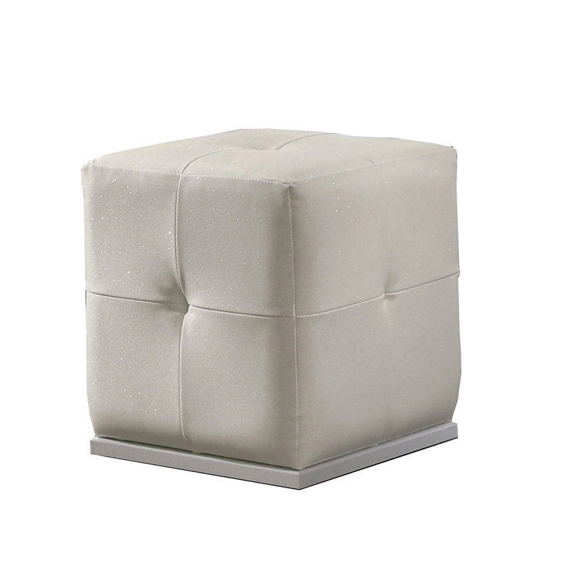 Keza Vanity Stool- White Tufted Seat- 19 Inch Cubic Membrane Press