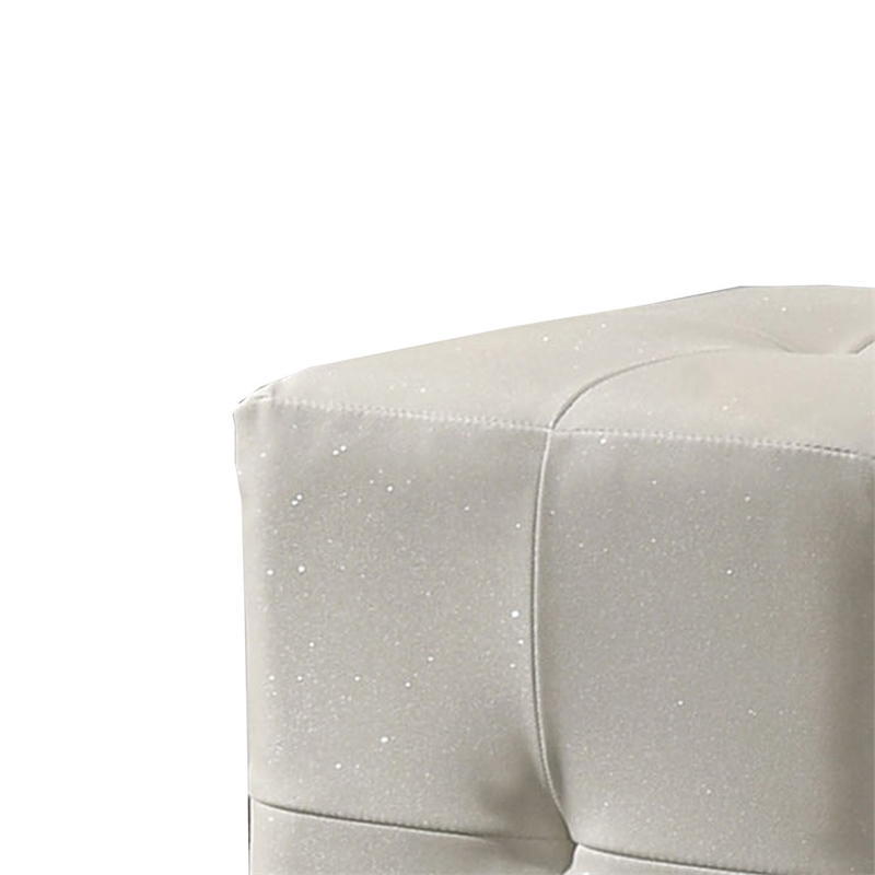 Keza Vanity Stool- White Tufted Seat- 19 Inch Cubic Membrane Press