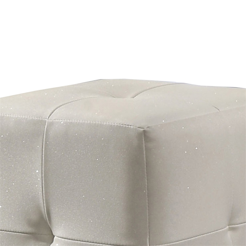 Keza Vanity Stool- White Tufted Seat- 19 Inch Cubic Membrane Press