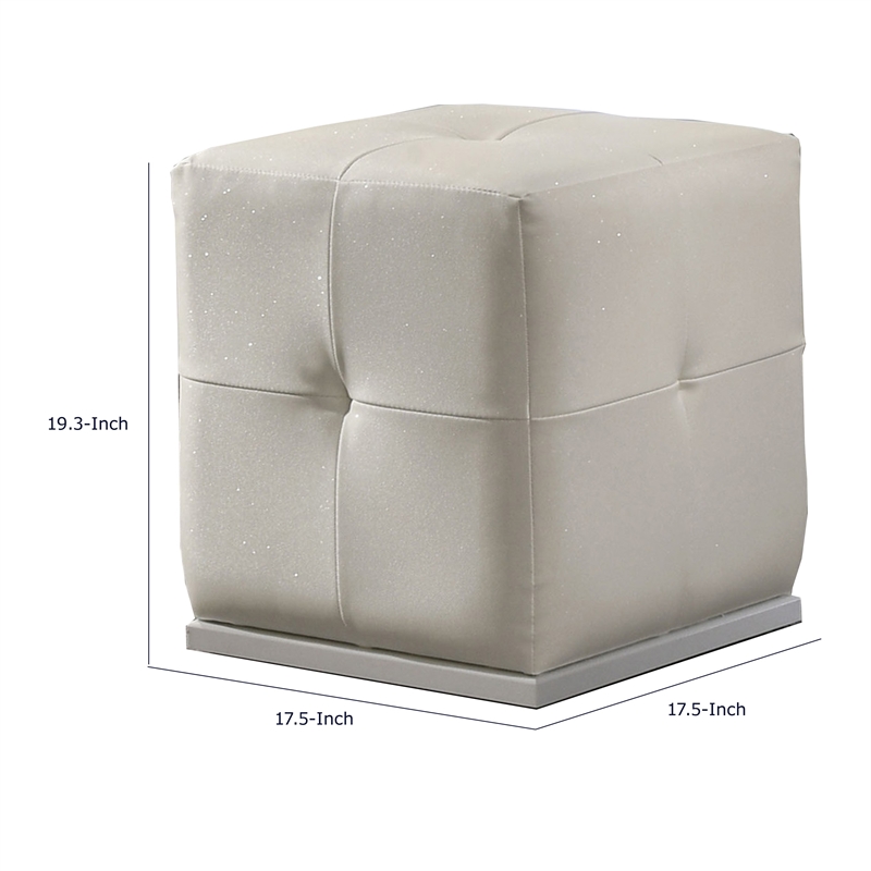 Keza Vanity Stool- White Tufted Seat- 19 Inch Cubic Membrane Press